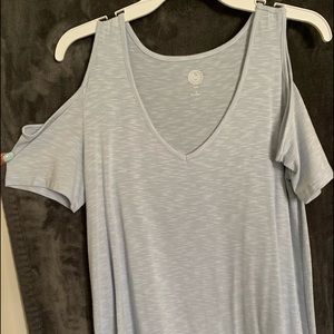 Blue off the shoulder t-shirt